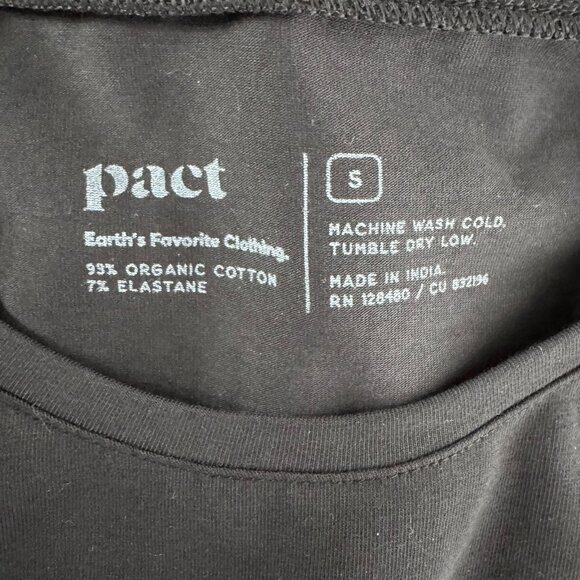 Pact Tee Shirt Top Small Long Sleeve Black Organic Cotton Blend NWT TP-3597 - Picture 7 of 7
